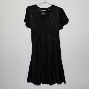 Anthropologie Maeve Sacha Tiered Babydoll Mini Dress Black Jacquard Boho Medium
